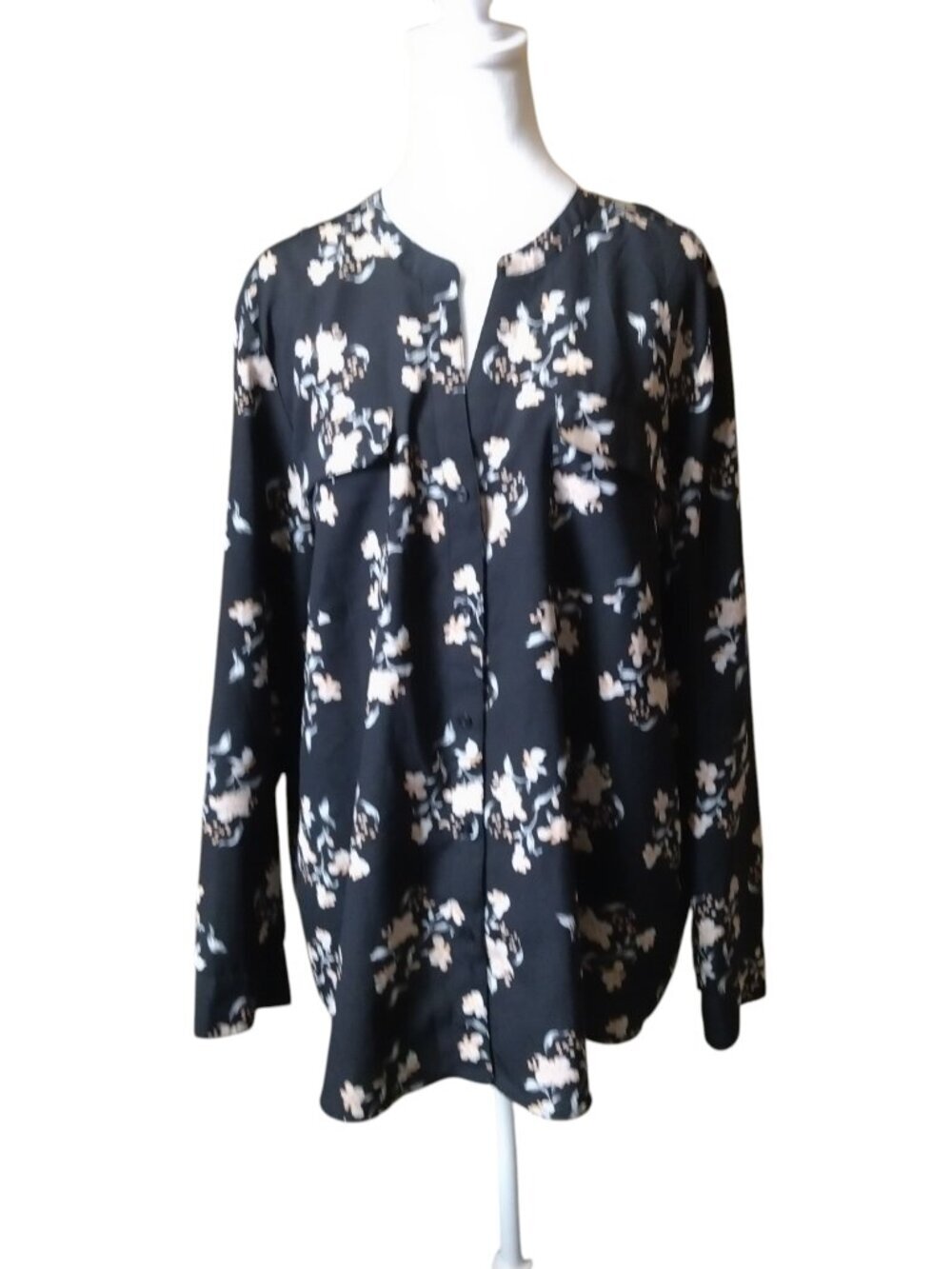 Calvin Klein Women's XL? Floral Blouse Top Button Front Roll Tab Sleeve Office